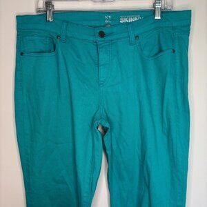 NY&C NEW Sits at Lower Waist Skinny Jean Women 12 Teal Rhinestones Stretch